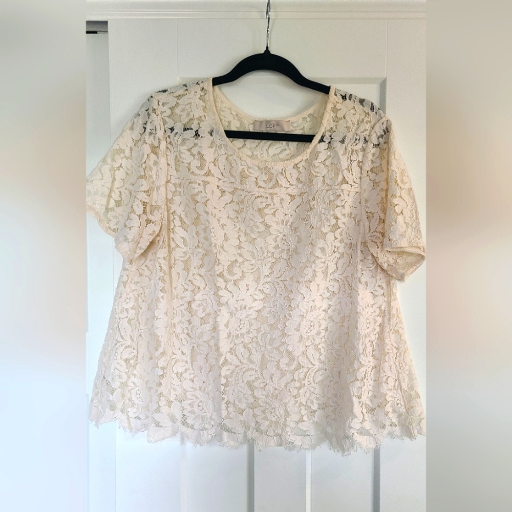 XL lace LOFT blouse top cream romantic 😍